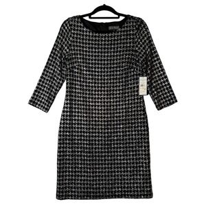 Jessica Howard Dress Womens 10 Black Houndstooth Glitter Knit Shift Dress‎ NEW